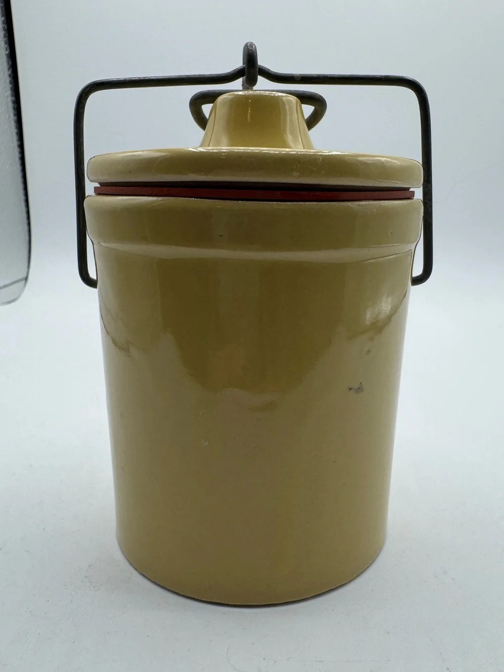 Vintage Stoneware Ceramic Crock Jar with Wire Clasp Lid 5